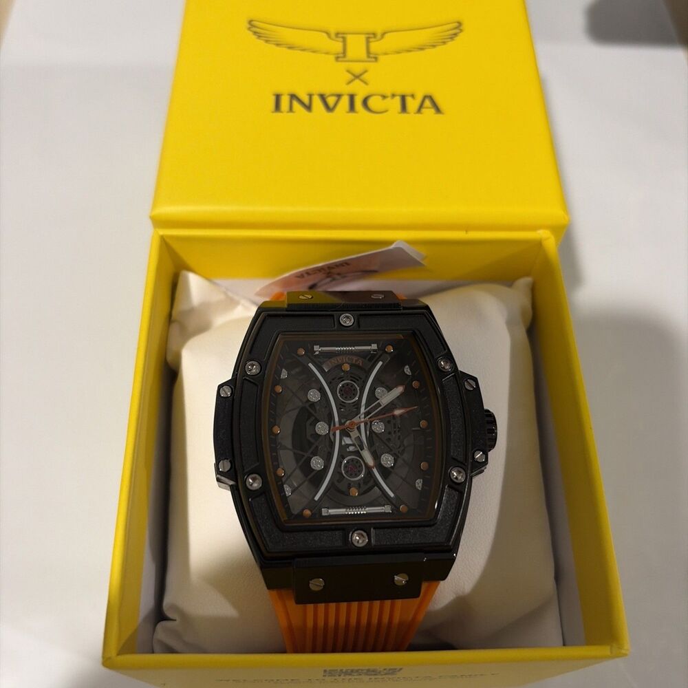 Invicta S1 Rally I Mens WATCH Black Skeleton Dial Orange Silicon Quartz69842 New